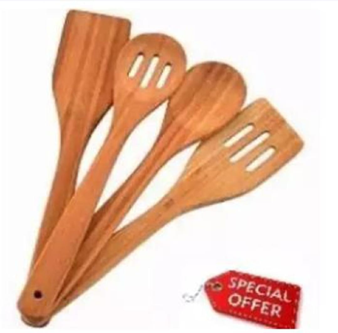 Pack Of 4 - Wooden Spoon Set - Light Brown Kitchen Tools & Gadgets | Kitchen Essentials for Daily Meal Preparation, Suitable for All Types of Cooks from Beginners to Experts. Aurelianmart