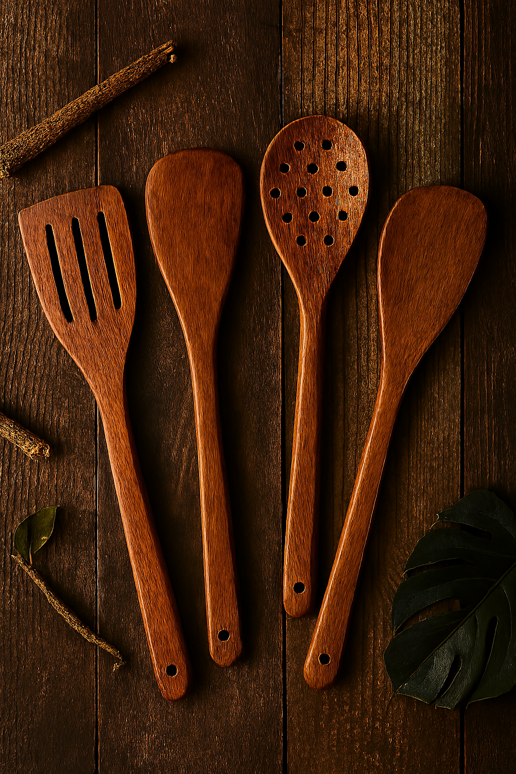 Pack Of 4 - Wooden Spoon Set - Light Brown Kitchen Tools & Gadgets | Kitchen Essentials for Daily Meal Preparation, Suitable for All Types of Cooks from Beginners to Experts. Aurelianmart