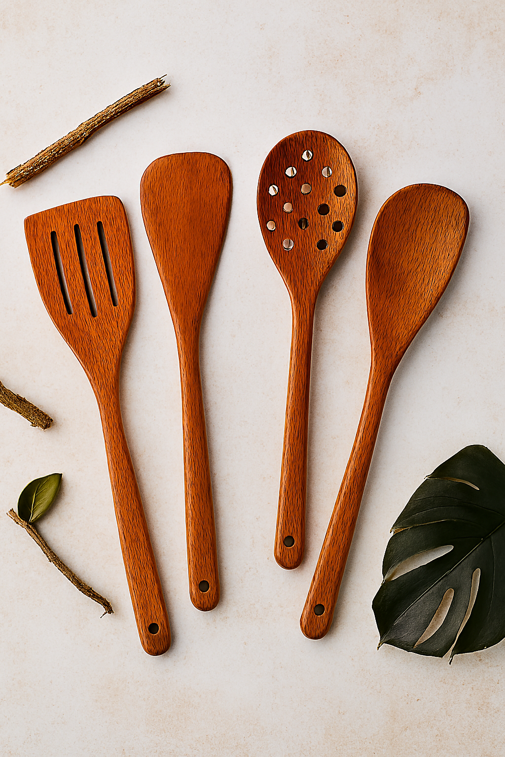 Pack Of 4 - Wooden Spoon Set - Light Brown Kitchen Tools & Gadgets | Kitchen Essentials for Daily Meal Preparation, Suitable for All Types of Cooks from Beginners to Experts. Aurelianmart