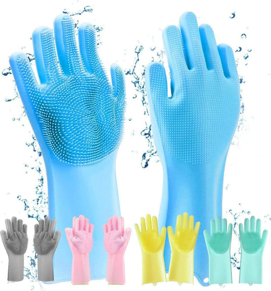 Magic Silicone Dish washing Gloves – Reusable Rubber Cleaning Gloves with Built-In Scrubber for Kitchen & Household Use Aurelianmart