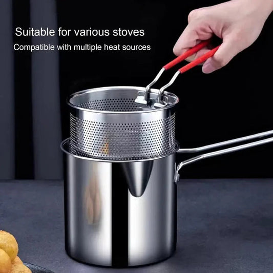 Stainless Steel Deep Fryer Pot with Strainer – Heavy-Duty Frying Pan for Home Kitchen Use – 1200ML Oil Capacity Aurelianmart