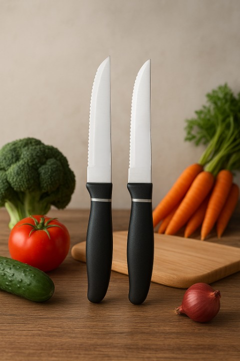 2 Pcs Concord Stainless Steel Kitchen Knife – Multipurpose Table Knife with Serrated Edge, 12 cm