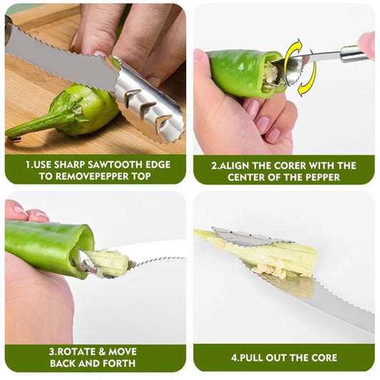 Stainless Steel Pepper Corer & Vegetable Slicer – Multifunction Jalapeno Core Remover, Fruit & Seed Extractor Tool